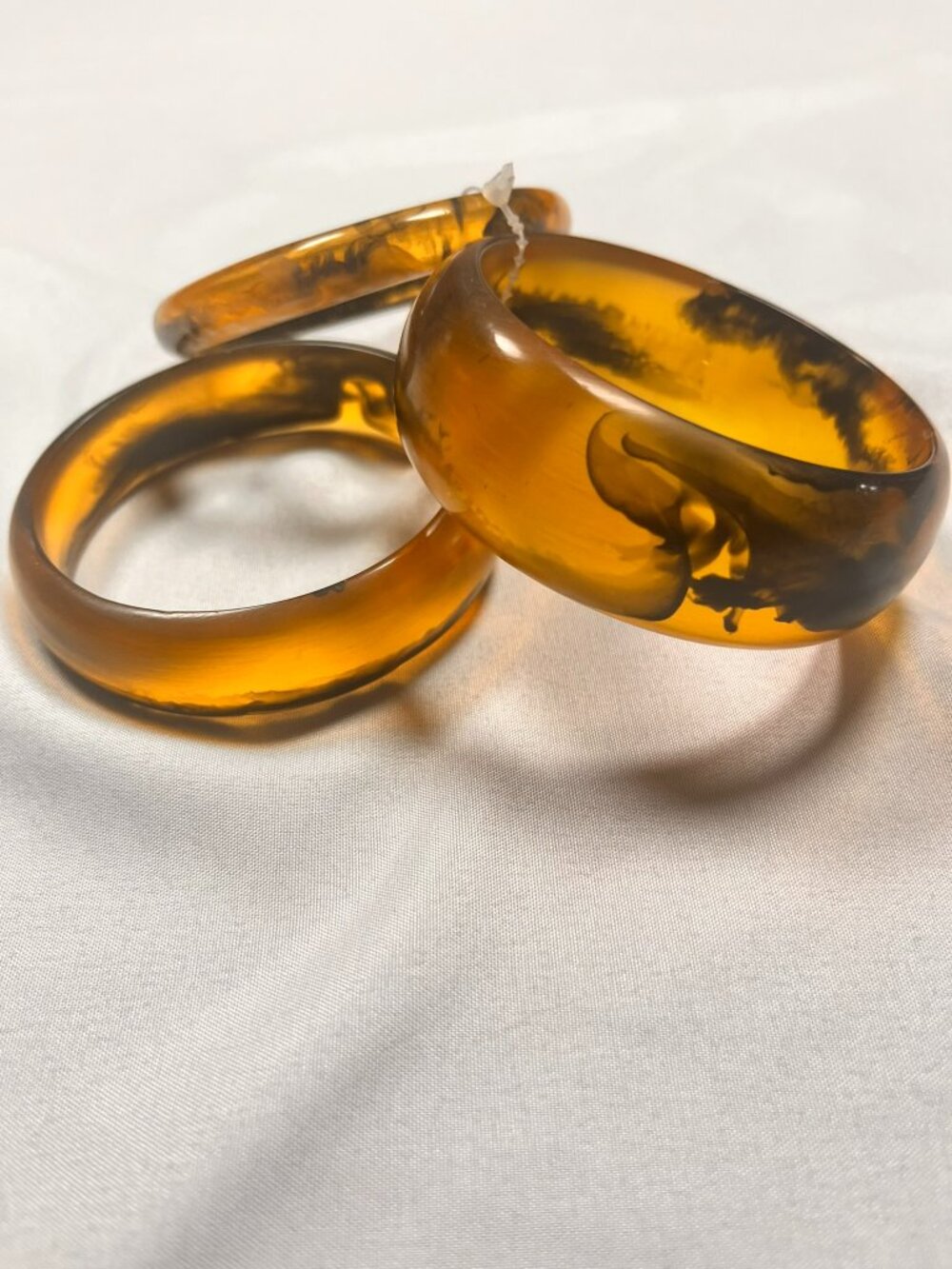 Tortoiseshell Bangle Bracelet Stack Set of 3 Amber Resin Lucite Vintage Boho NWT